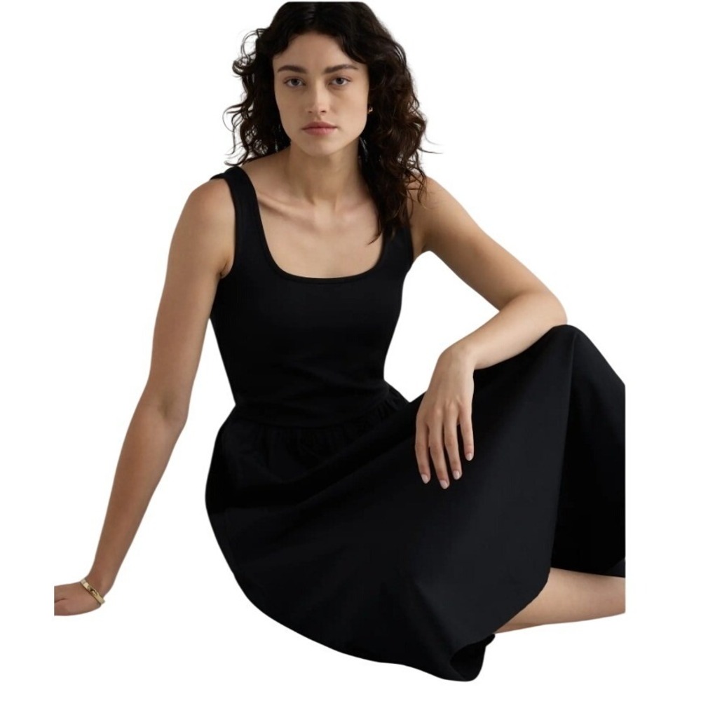 NWT Quince Cotton Mixed Media Tank Dress Black‎ Size S Sleeveless Midi Classic - Picture 9 of 16